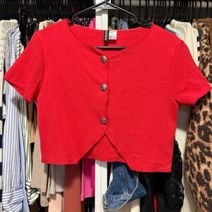 H&M Red Button Front Cropped Top | Gold Buttons | Size M
